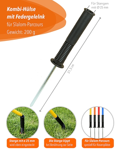Preview: Tilting base made of shatter-proof plastic – with ground spike & metal joint – for poles ø25mm