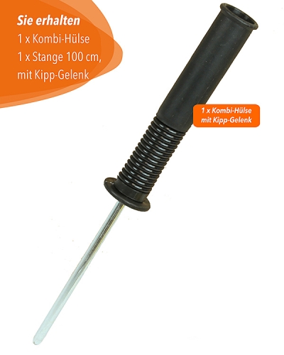 Tilting base made of shatter-proof plastic – with ground spike & metal joint – for poles ø25mm