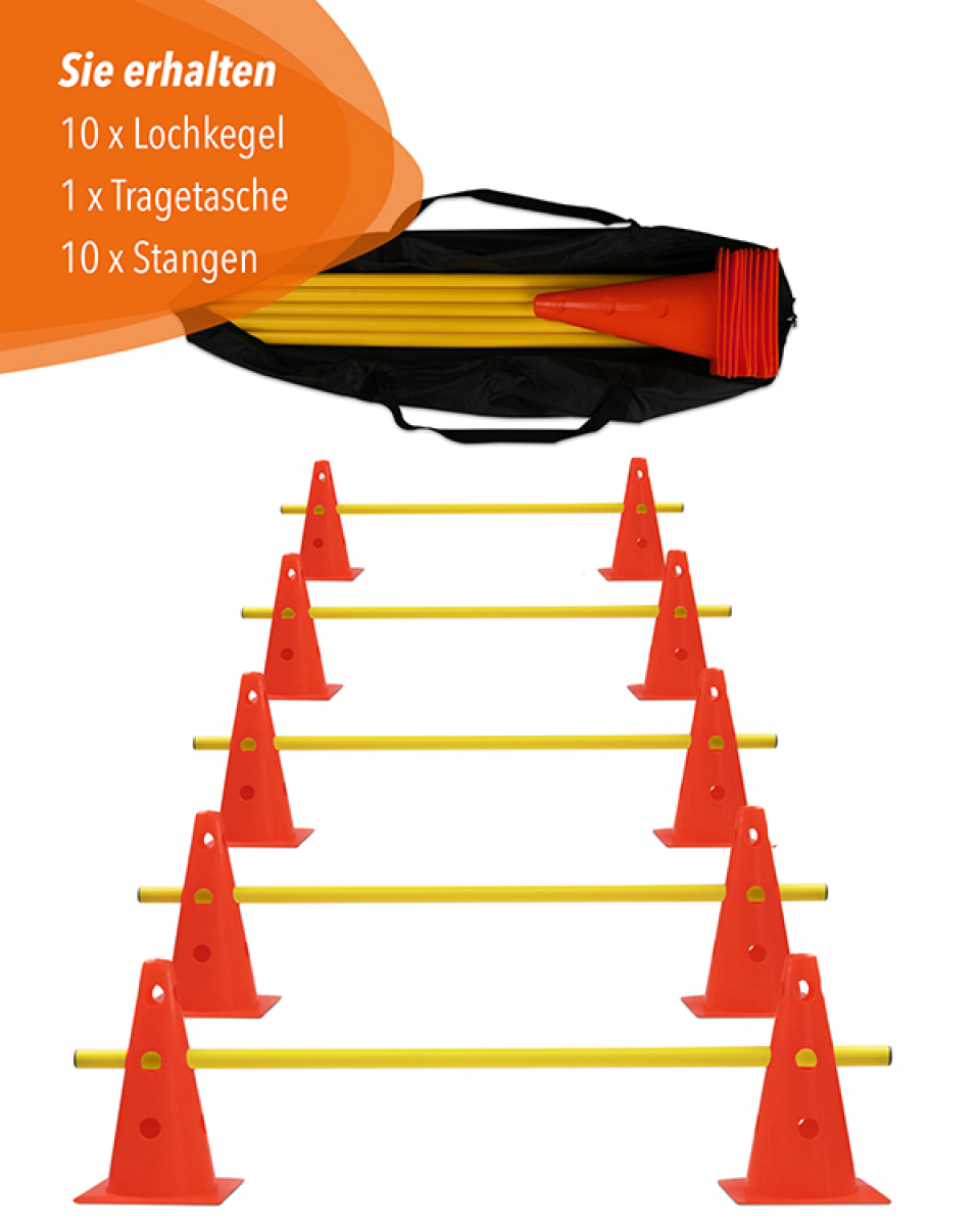 Cone hurdle set of 5 with carrying bag, cones & poles in 4 colors