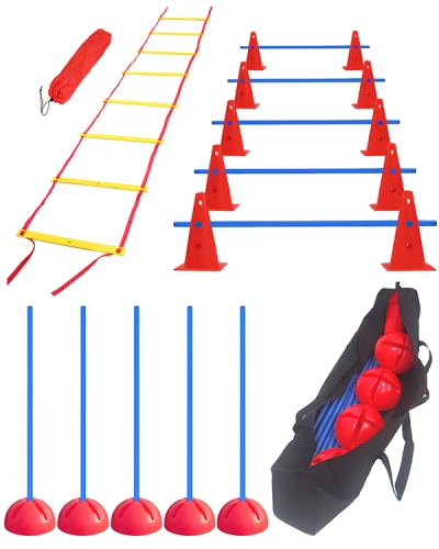 Indoor & Artificial Turf-Set with coordination ladder, slalom, hurdles & bag
