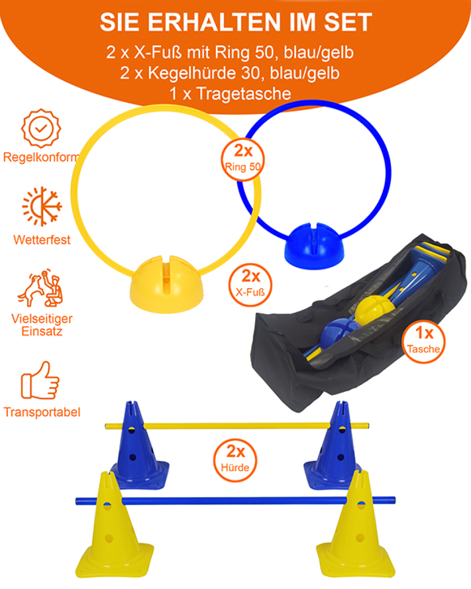 JUMP & COORDINATION -Set with X-foot & rings 50, cone hurdles & bag