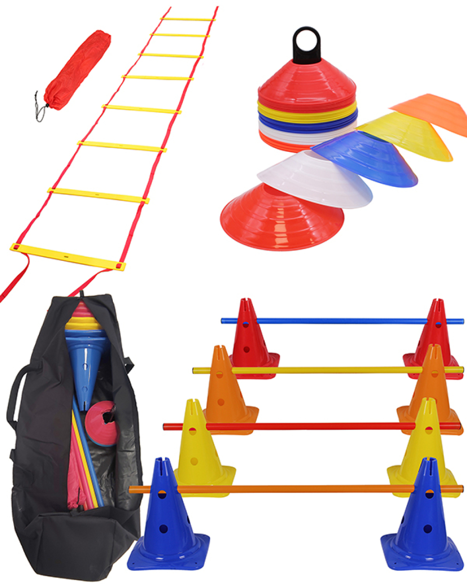 Coordination-Set with coordination ladder, marker plates, jump hurdles & bag