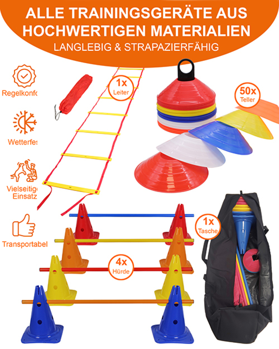 Preview: Coordination-Set with coordination ladder, marker plates, jump hurdles & bag