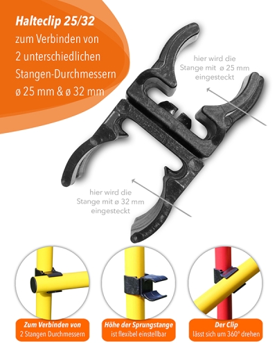 Preview: Clip for connecting 2 pole diameters, 25 mm and 32 mm