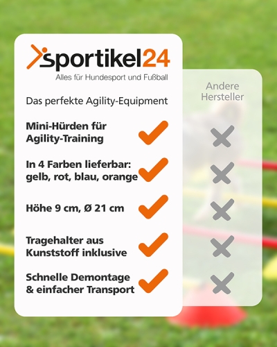 Preview: Mini hurdles set of 10 with carrying holder & 100 cm poles, troughs & poles in 4 colors