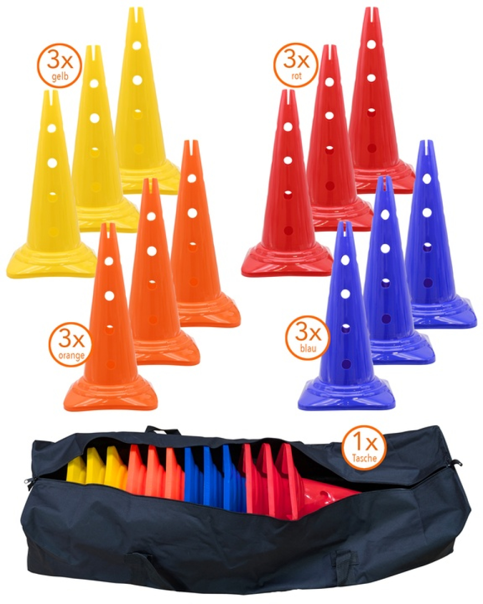Kegel-50-Set, 12 Kegel in 4 Farben mit Tragetasche