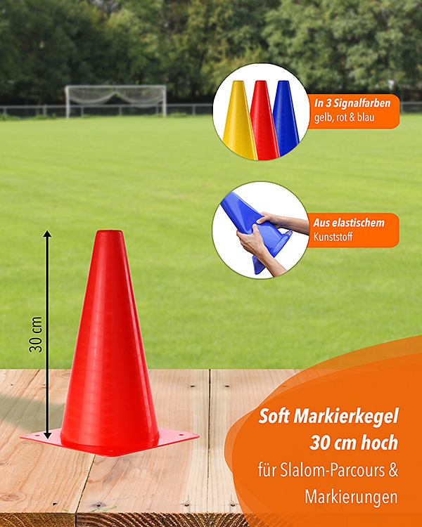Soft marking cone, 30 cm high, 3 colors