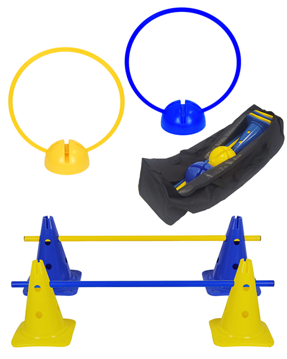 JUMP & COORDINATION -Set with X-foot & rings 50, cone hurdles & bag
