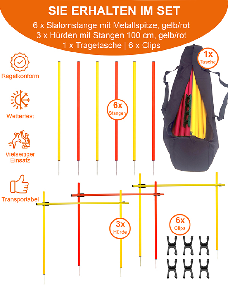 Slalom- & Hurdles-Set with slalom poles, jump hurdles & bag
