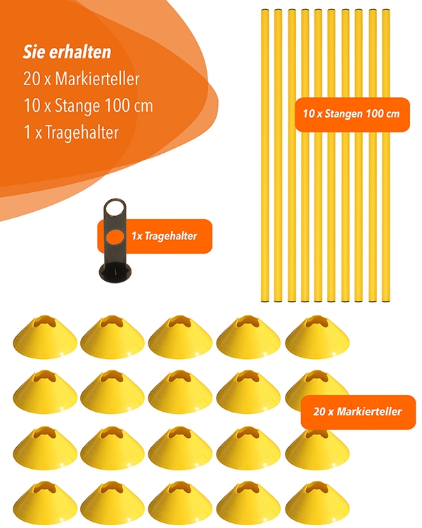 Mini hurdles set of 10 with carrying holder & 100 cm poles, troughs & poles in 4 colors